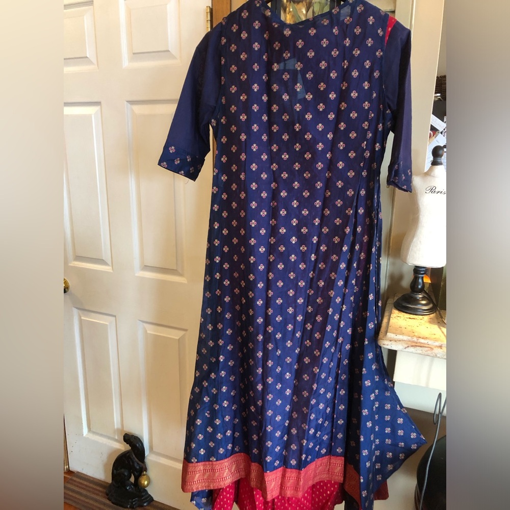 Elegant Blue Ethnic Maxi Dress - Picture 3 of 9